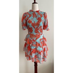 Aqua Coral Print Dress by Olivaceous